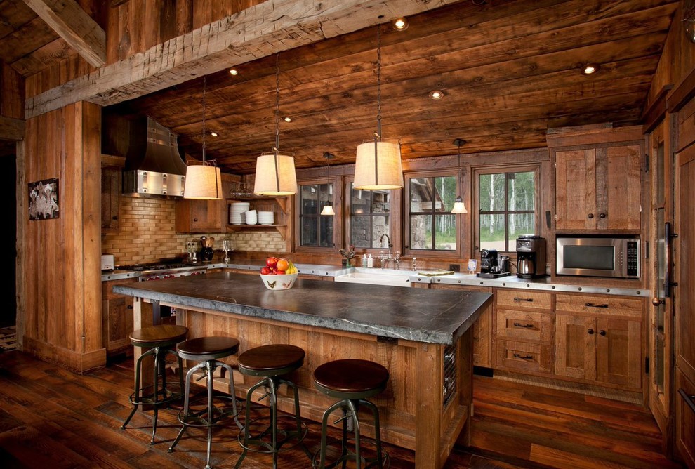 Photo of a country kitchen in Salt Lake City with with island.