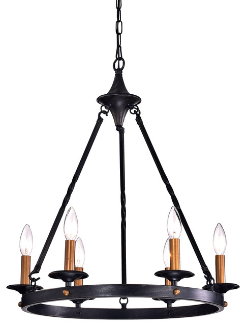 6 Light Antique Black Modern Farmhouse Round Chandelier