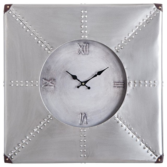 Utopia Alley Oversize Roman Square Wall Clock, 24", Silver Rustic