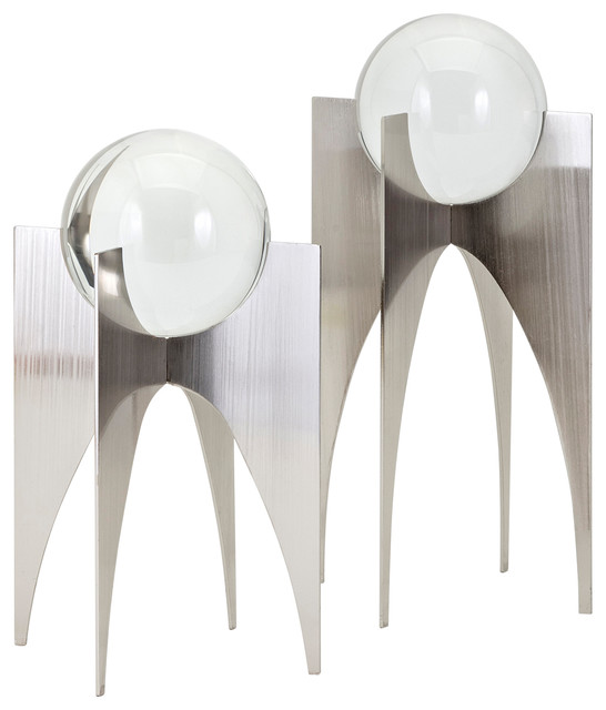 Nakasa Gold Crystal Balls On Stand Set Of 2 Contemporary