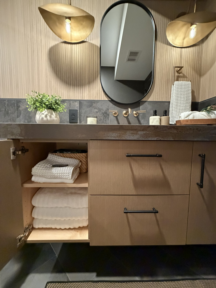 Custom Floating Vanity | Moody Contemporary Bathroom