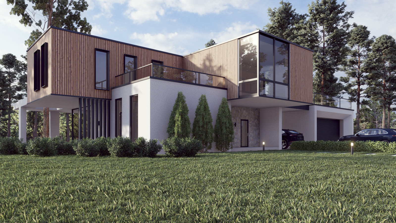 Проект двухэтажного дома в стиле Хайтек 253 кв.м