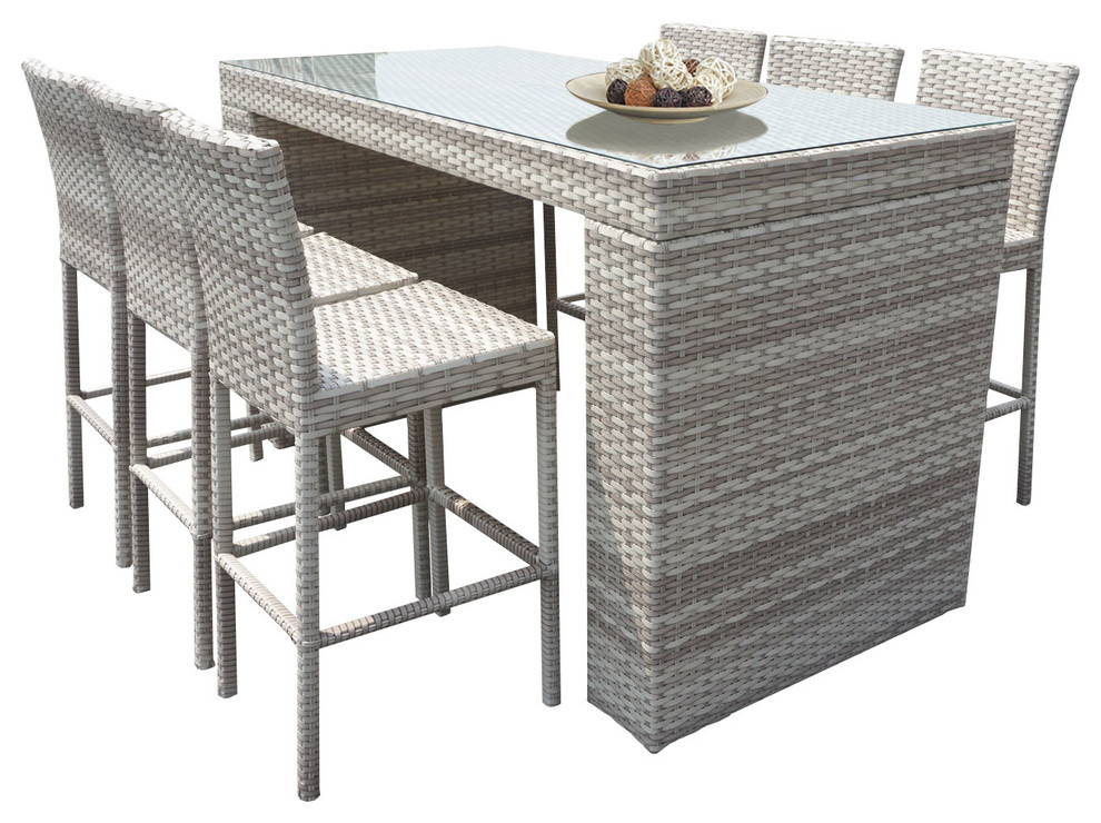 New Haven Outdoor Wicker Bar Table and Stools, 7Piece Set Tropical