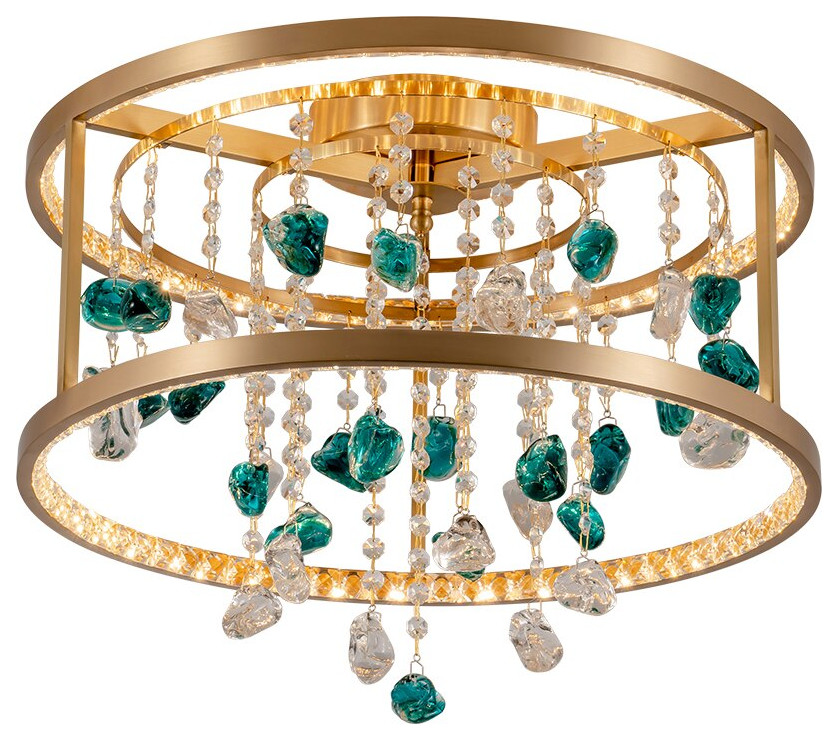 Copper modern crystal led hanging chandelier for living room, bedroom, Blue, 11.8"