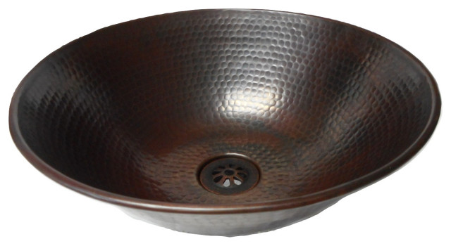 12" Rustic Round Copper Vessel Bathroom Sink, Perfect for Small Spaces, Daisy Dr