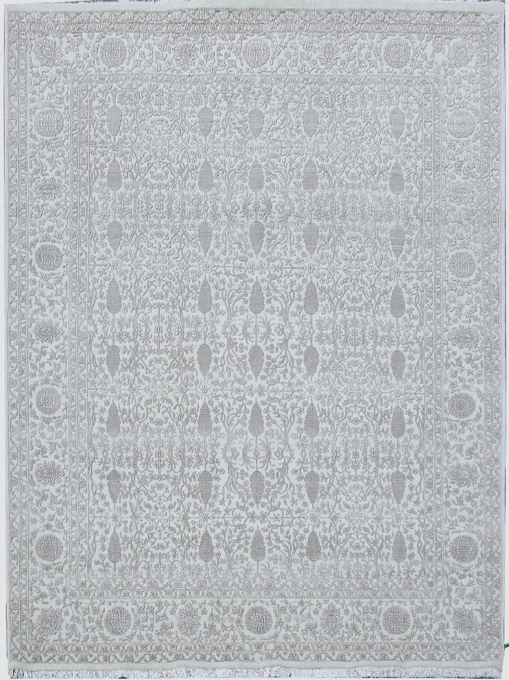 Traditional Rug, Ivory, 8'x10', Traditional, Handmade Wool & Silk