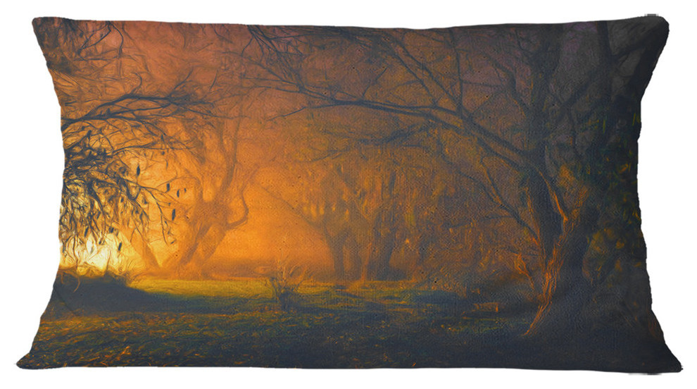 Magical Light in Forest Landscape Printed Throw Pillow, 12"x20"
