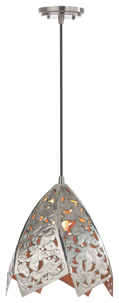 61131-11 1-Light Hanging Mini Pendant Ceiling Light Nickel Finish 12"Wide