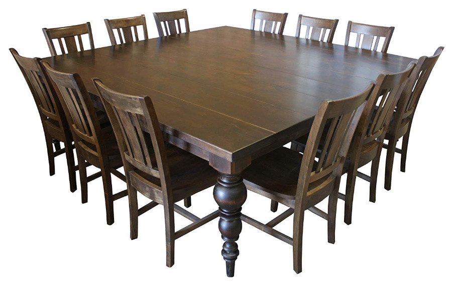 Turned Leg Square Dining Table Set of 12 - Traditional - Dining Sets