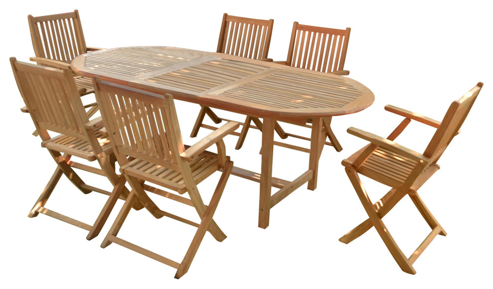 Qatar 7Piece Teak Extendable Oval Patio Dining Set Transitional
