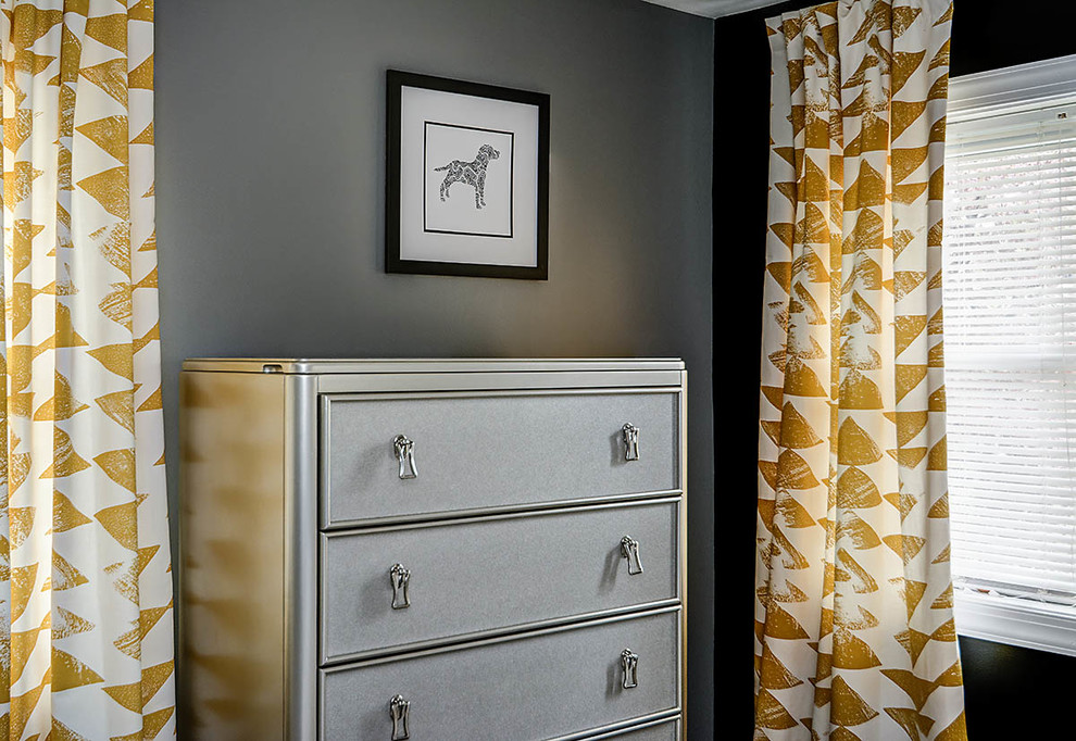 Inspiration for a mid-sized transitional master bedroom in Philadelphia with grey walls, carpet and no fireplace.