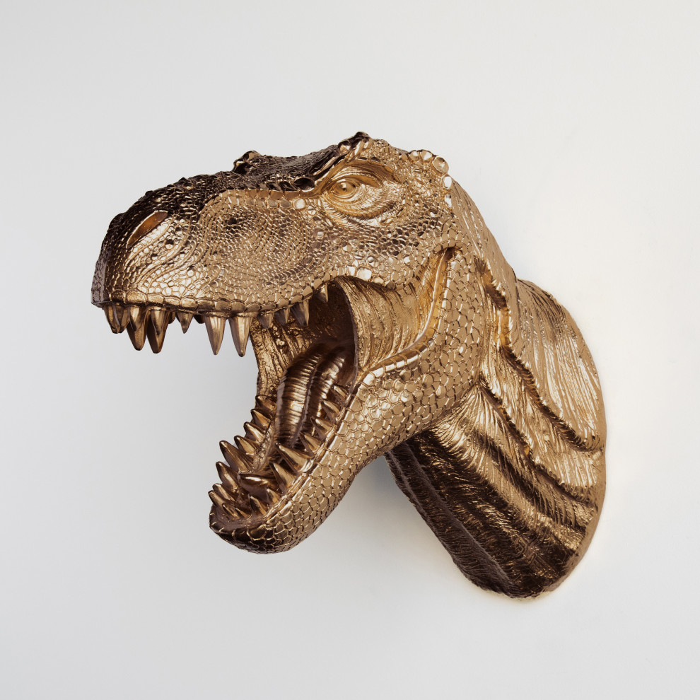 Faux TRex Dinosaur Head Wall Decor, Bronze Contemporary Wall Sculptures by Near and Deer