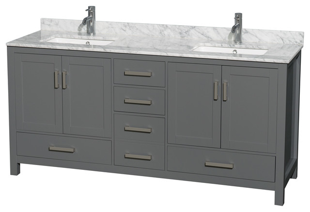 72 Double Bathroom Vanity Dark Gray White Carrara Marble Countertop
