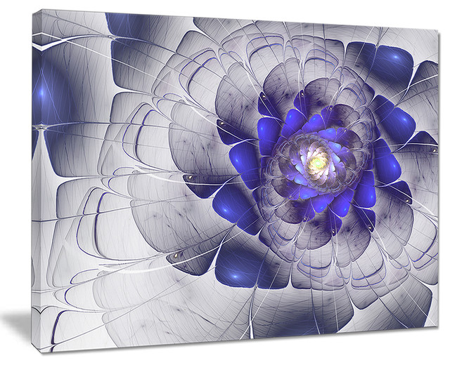 "Fractal Flower Grey Blue Digital Art" Large Canvas Print, 40"x30"