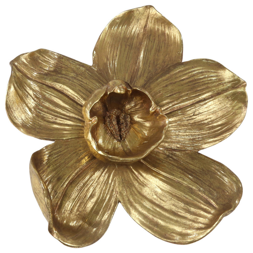 Resin 18" Orchid Wall Hanger, Gold Traditional Wall Accents by