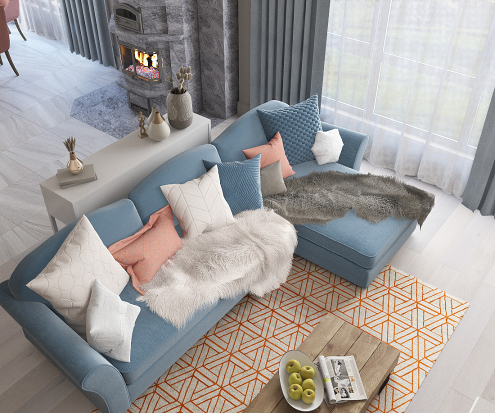 Зона гостиной в доме из клееного бруса