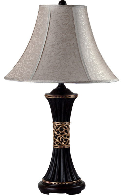 Metal And Polyresin Table Lamp With Floral Decoration Traditional