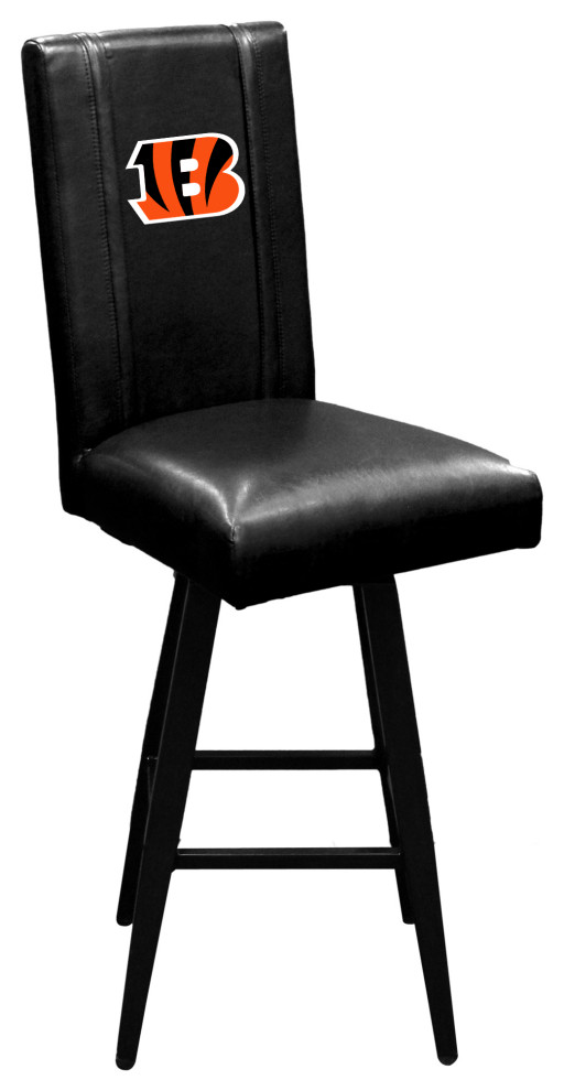 Cincinnati Bengals Primary Swivel Bar Stool With Black Vinyl Midcentury Bar Stools And