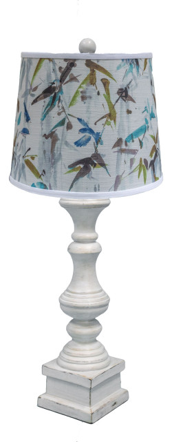 Austin Antique White Table Lamp With Shade, Hummingbirds