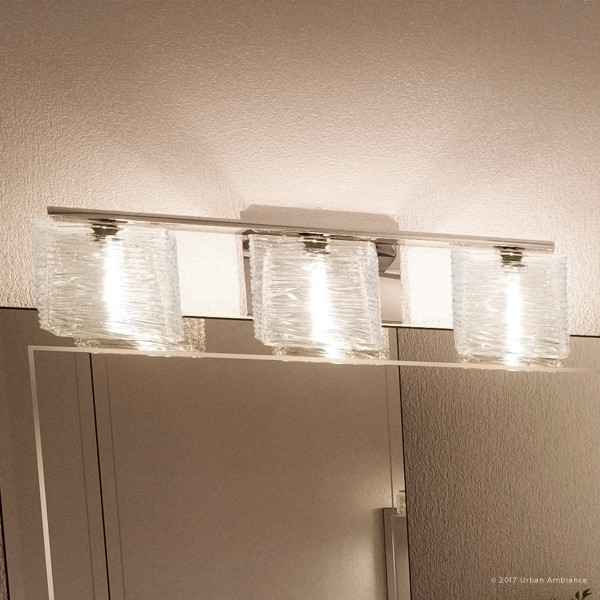 Luxury Modern Chrome Ribbed Glass Bathroom Light, UQL2723, San Diego