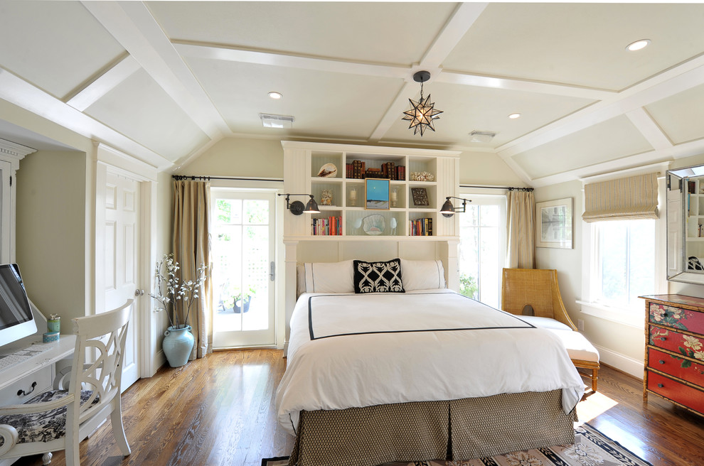 Inspiration for a transitional bedroom in St Louis with beige walls.