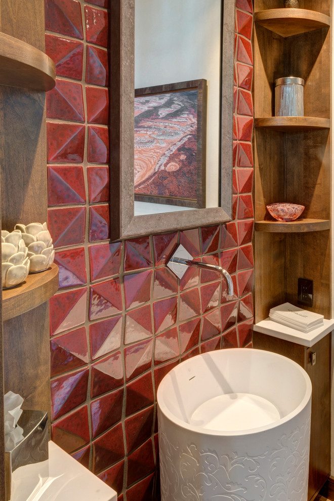Design ideas for a mid-sized country powder room in Denver.
