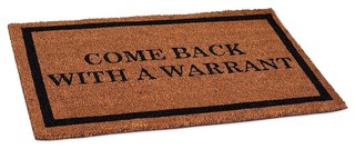 Coir Doormat Come Back With A Warrant Natural Fade Outdoor