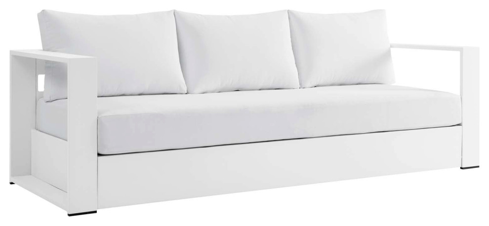 89" Brentwood Outdoor Patio Powder-Coated Aluminum Sofa, White/White