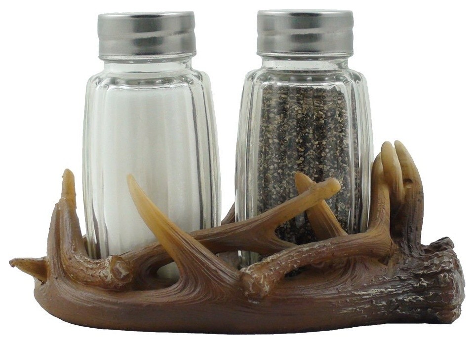 Big Buck Deer Antlers Salt and Pepper Shaker 3-Piece Set - Rustic ...