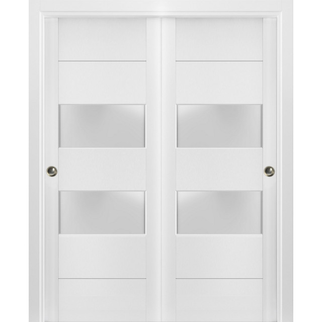 Closet Frosted Glass 2 lites Bypass Doors, Lucia 4010 White Silk ...