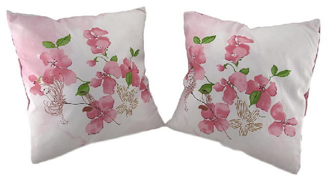 Cherry Blossom Decorative Throw Pillows With Faux Suede Backing Set Cherry Blossom Decorative Throw Pillows With Faux Suede Backing Set Of 2