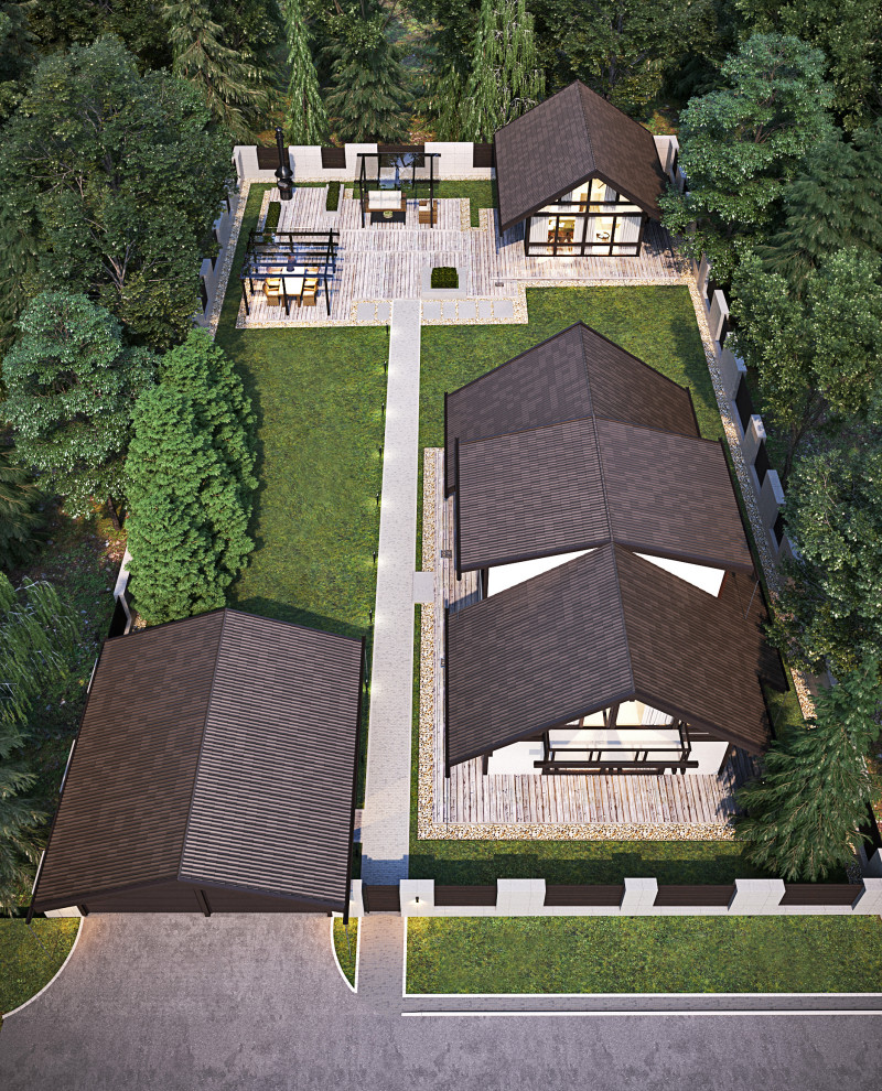 Проект ландшафтного дизайна с зоной патио в минималистичном стиле для Фахверка Д