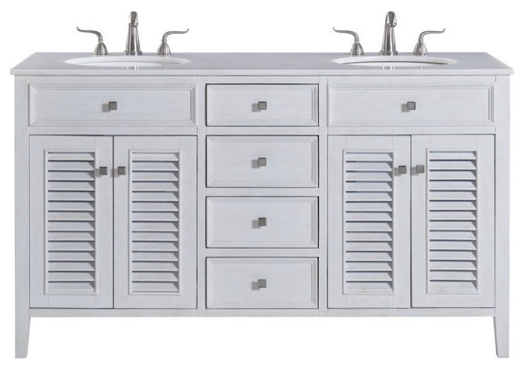 Elegant Cape Cod 60" Double Bathroom Vanity In Antique White Beach