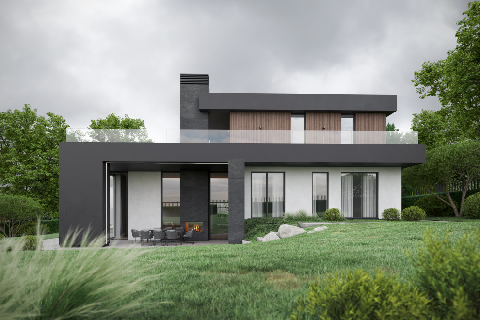 Проект современного коттеджа с плоской кровлей в КП Рублево