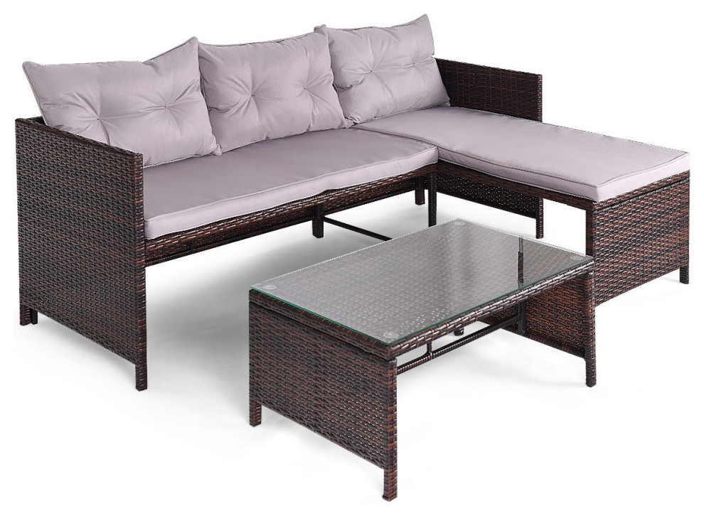 Costway 3 Pcs Outdoor Rattan Furniture Sofa Set Lounge Cushion Patio Garden New Tropical Outdoor Lounge Sets By Goplus Corp