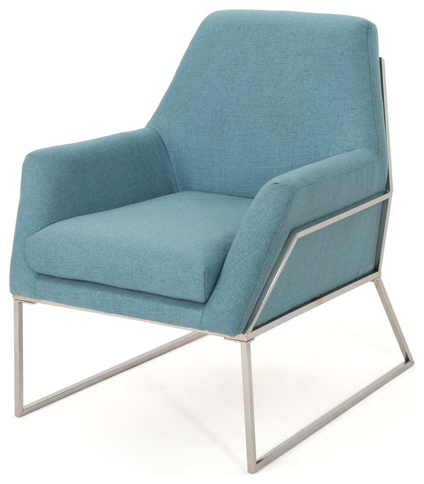 GDF Studio Zach Modern Fabric Armchair With Stainless Steel Frame, Blue