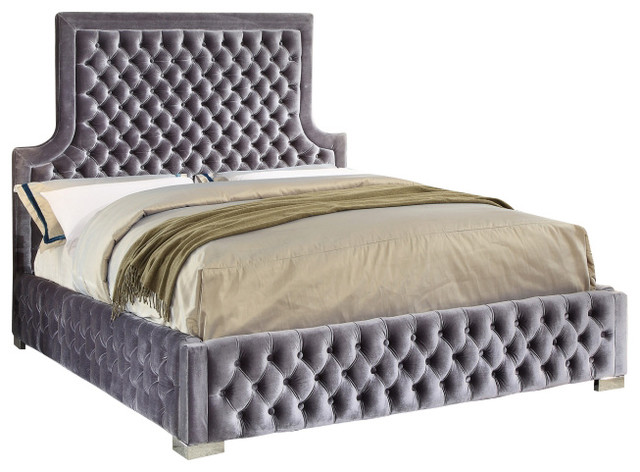 Meridian Sedona Velvet Queen Bed, Gray Sedona Gray-Q
