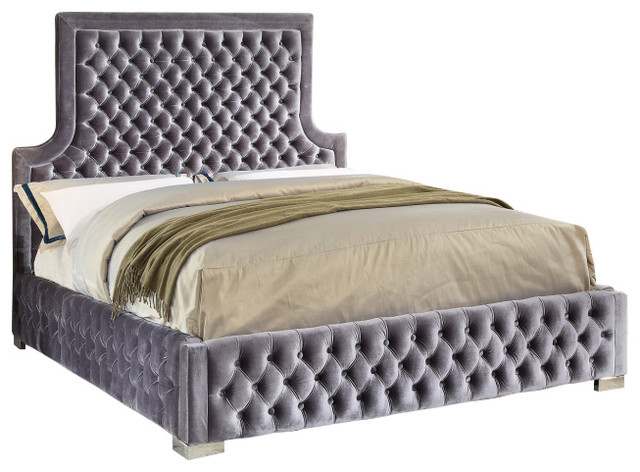 Sedona Velvet Bed Contemporary Platform Beds By Meridian Furniture Houzz Sedona Velvet Bed Contemporary, Gray Velvet Tufted King Bed
