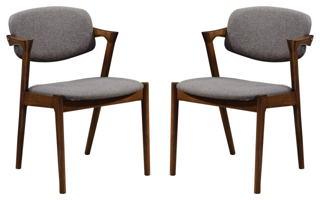 Set of 2 Dining Side Chairs, Gray and Dark Walnut