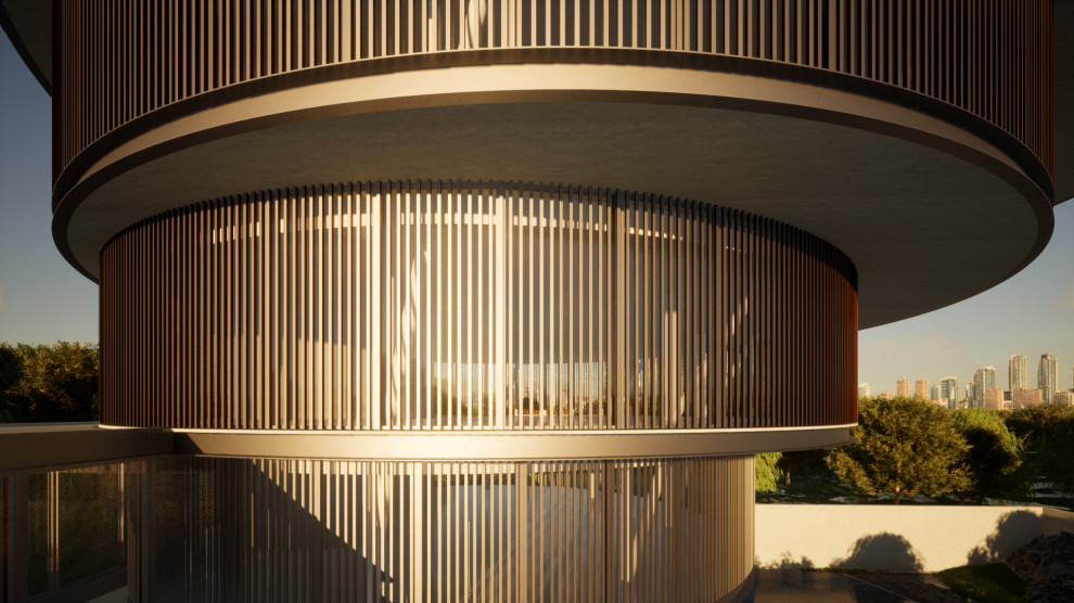 Inspiration pour une grande façade de maison métallique minimaliste en bardeaux à trois étages et plus.