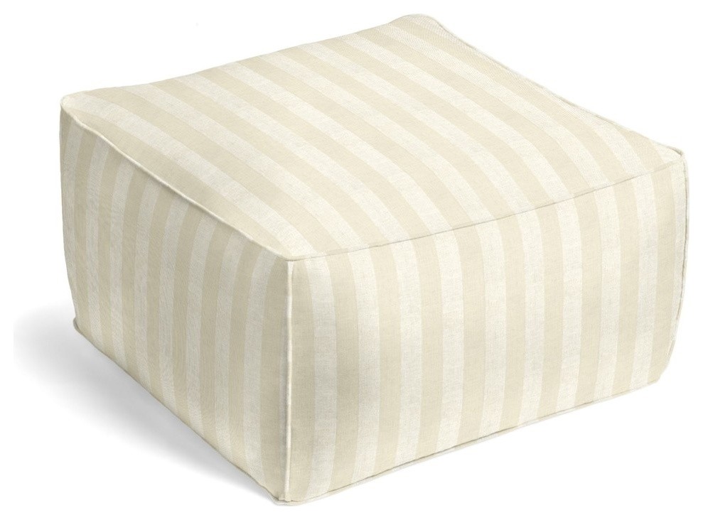 Ivory and Silver Striped Pouf, Square