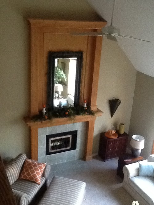 Update golden oak fireplace and window trim