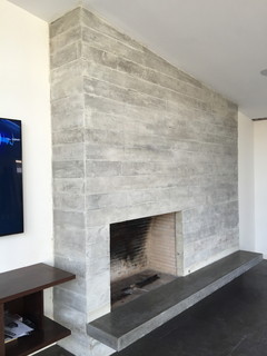 Concrete board form veneer tile fireplace/ floating 