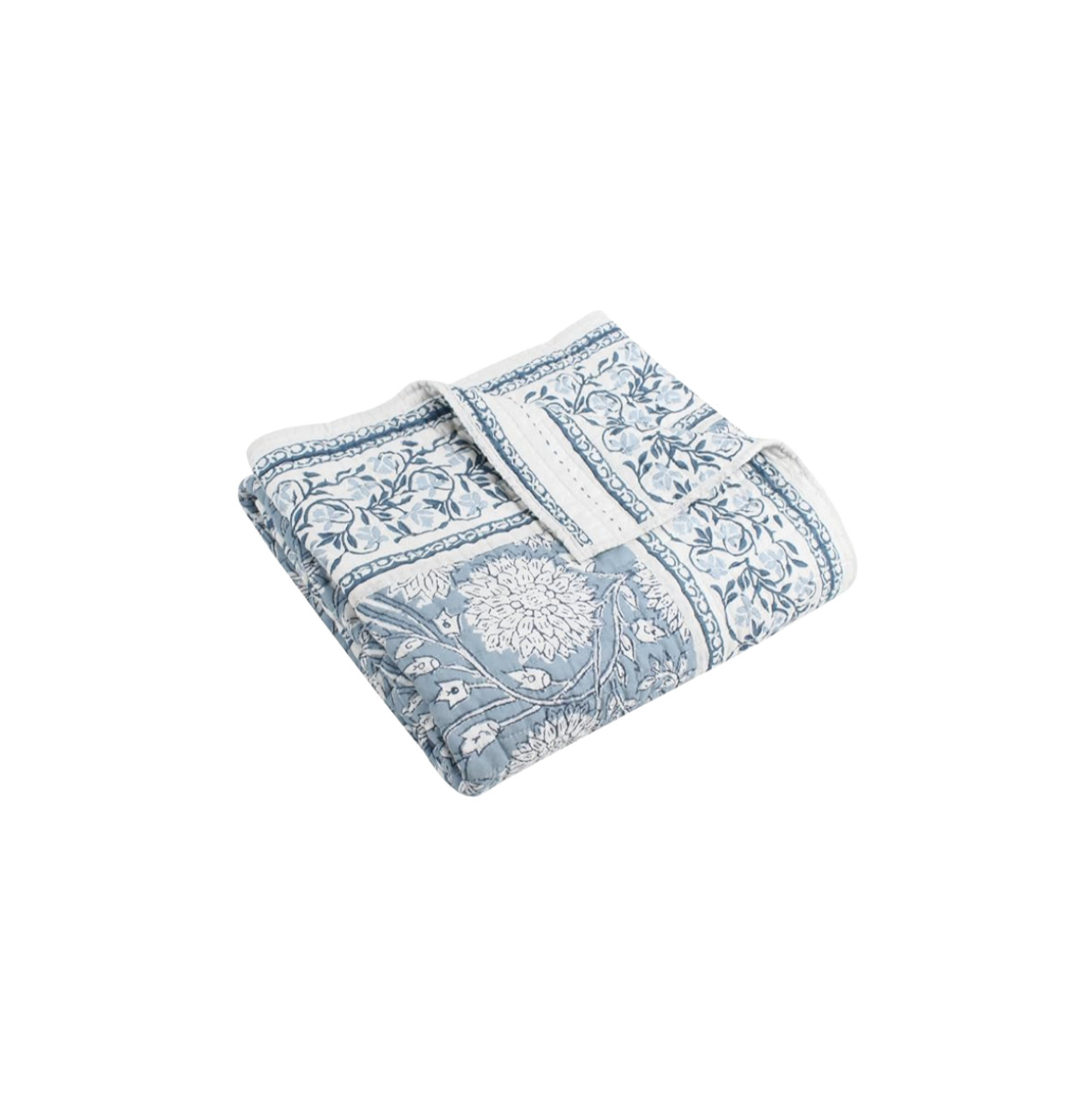 Retailer: Amazon | Levtex Home - Adare Blue - Throw - Bordered Floral - Blue, Navy and White - Quilted Throw