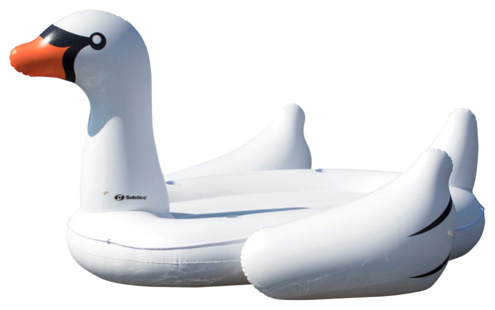 116" Inflatable White and Black Swan Island Float With Grab Line