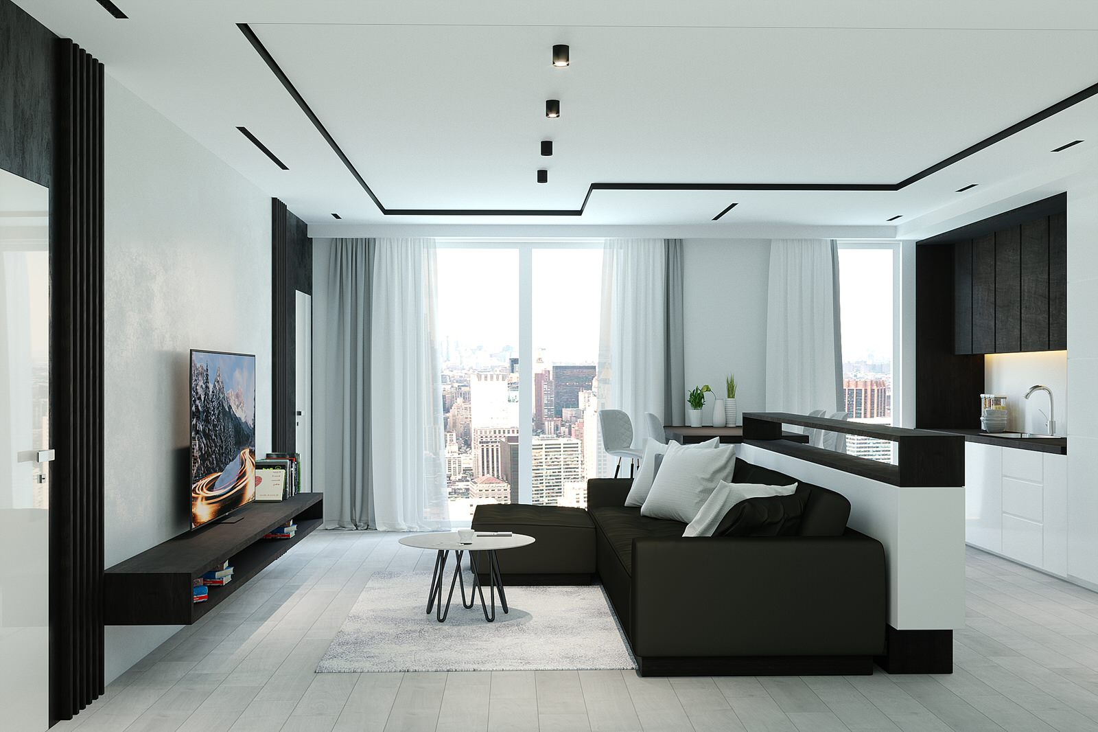 Уровневый потолок с теневым зазором