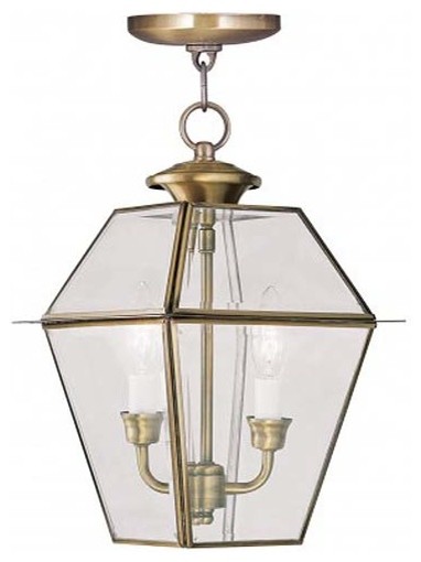 Livex Westover 2 Light Outdoor Pendant Traditional Livex Westover 2 Light Outdoor Pendant Antique Brass