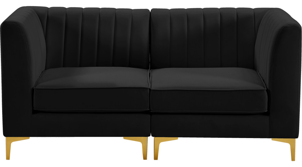 Alina Velvet Upholstered 2-Piece Modular Sofa, Black