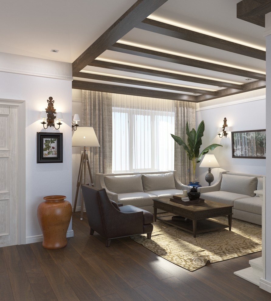 Гостиная и кухня в Колониальном стиле