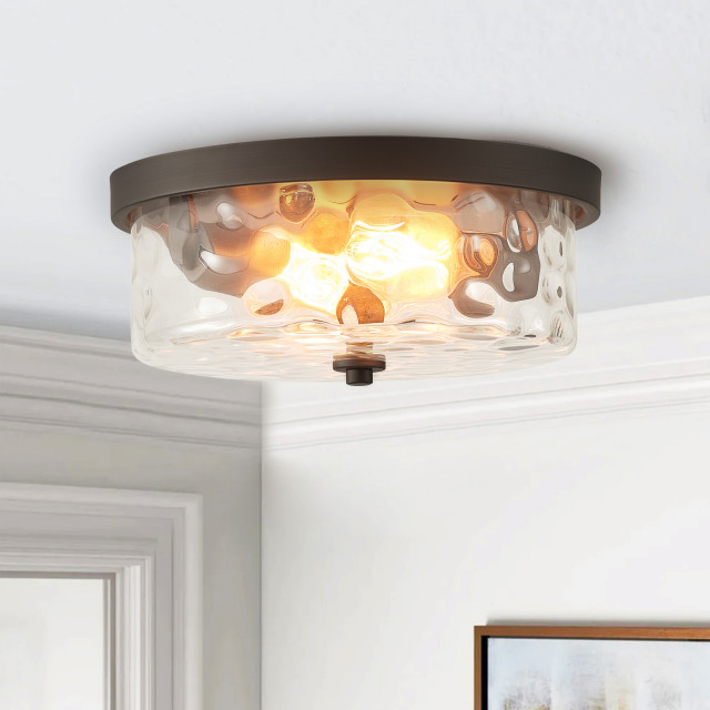 2-Light Oil Rubbed Bronze Vintage Glass Style Flush Mount Ceiling Light ...